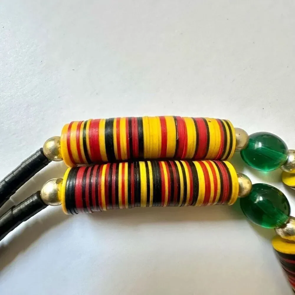African coconut shell beaded disc necklace